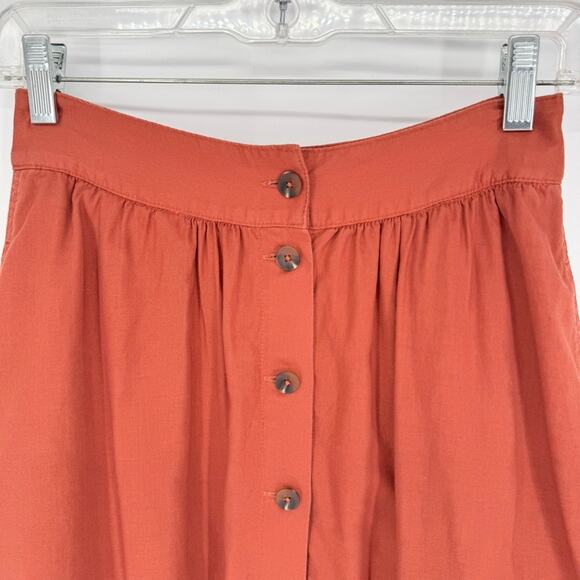 Madewell Palisade Button-Front Midi Skirt In Rusty Torch Orange Size 0 Preppy - Picture 6 of 15